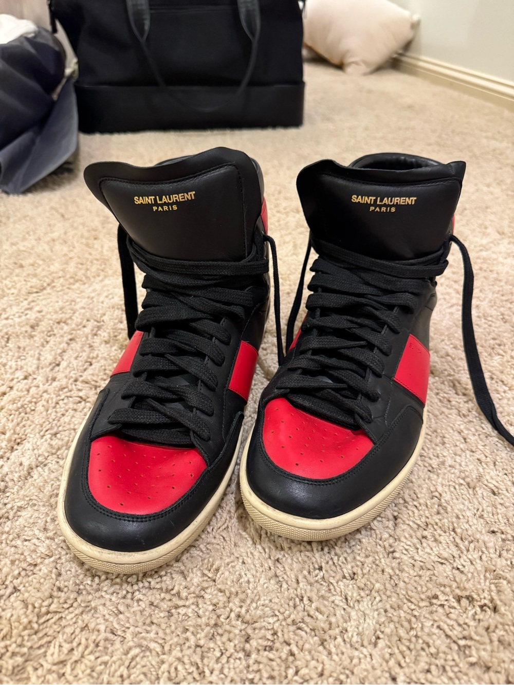 Saint Laurent Black and Red High-Top Sneakers